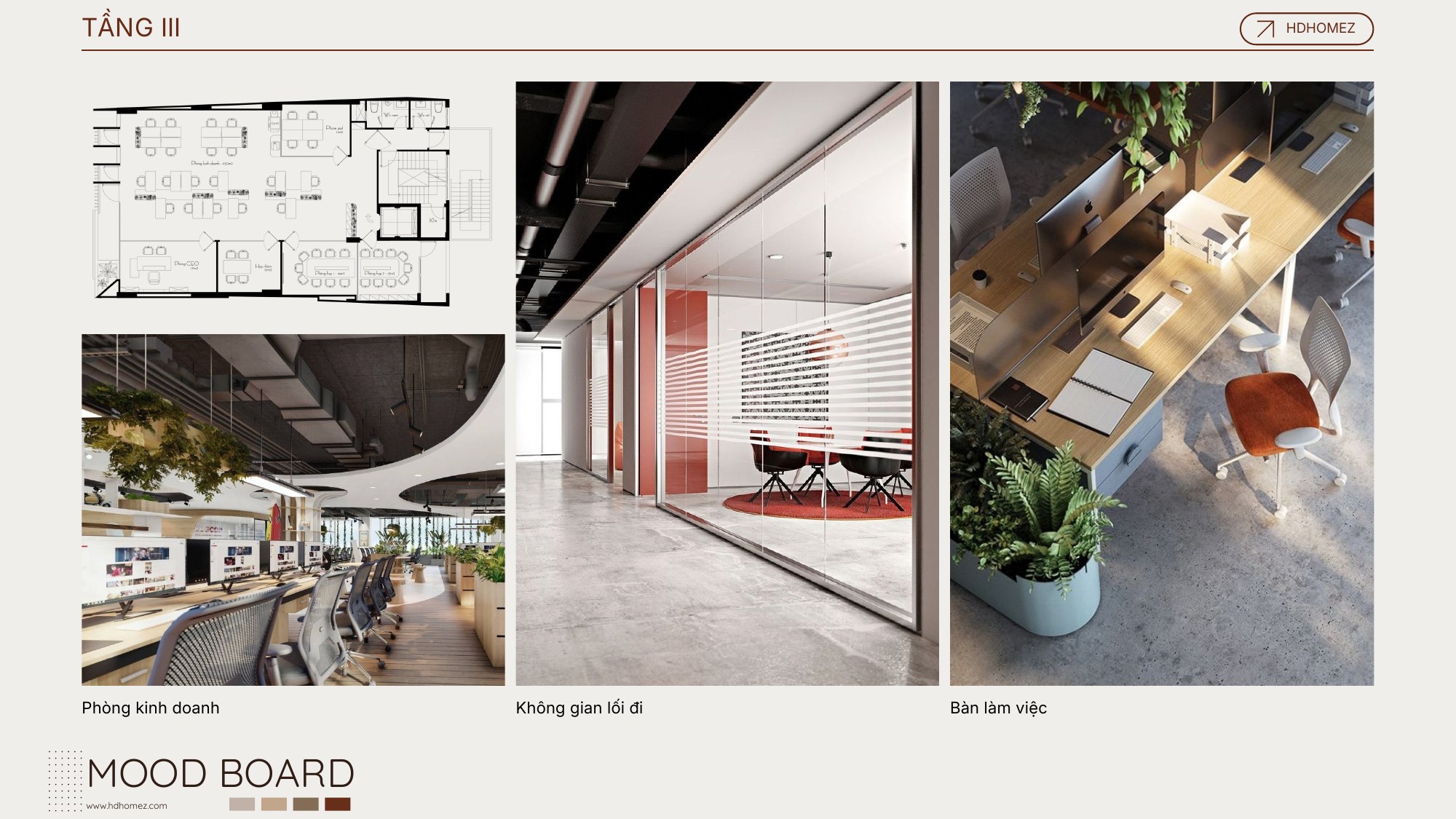 Concept văn phòng & showroom cà phê 4 tầng - Mood board tầng 3 - khu làm việc