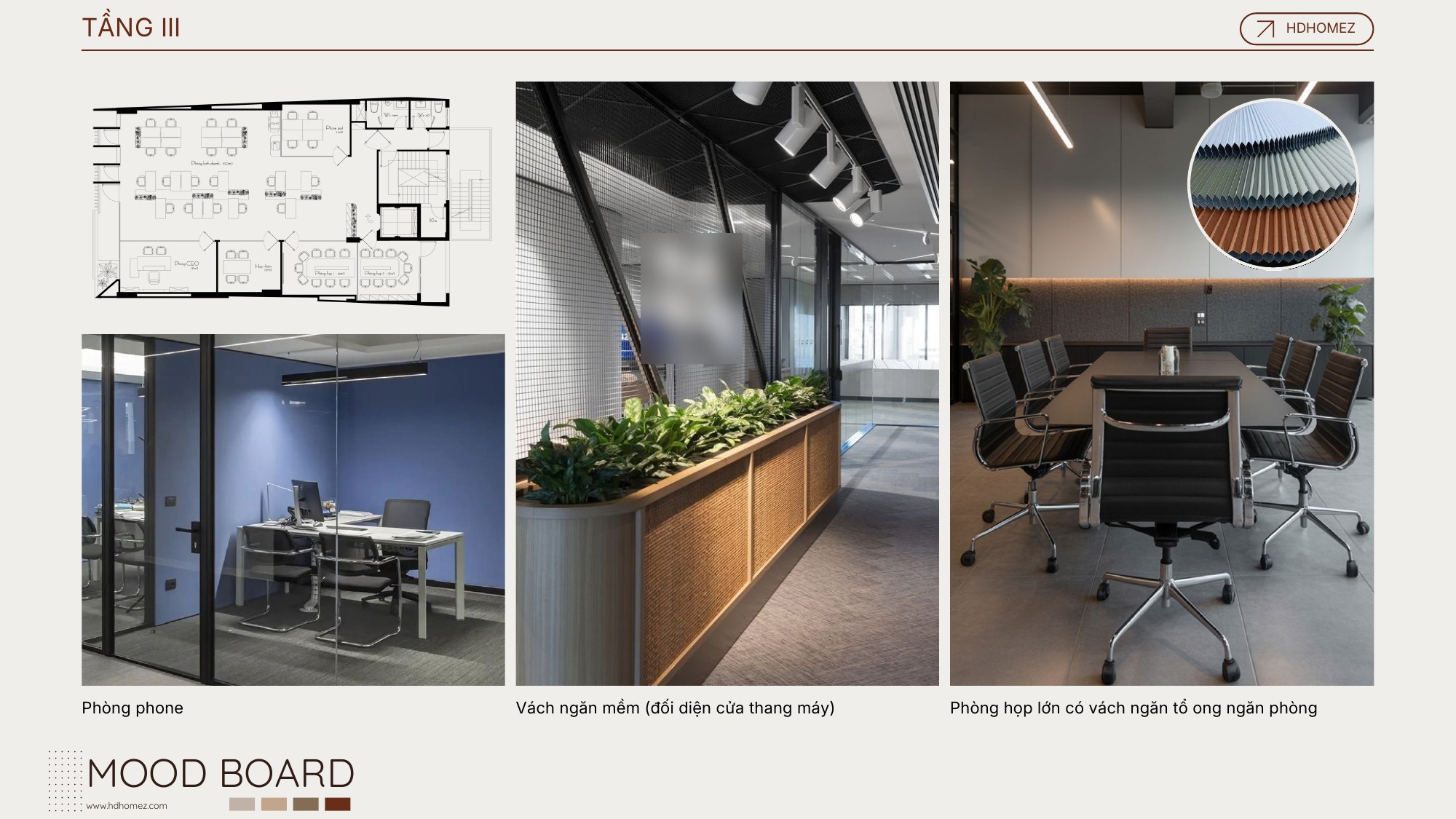 Concept văn phòng & showroom cà phê 4 tầng - Mood board tầng 3 - phòng phone, phòng họp