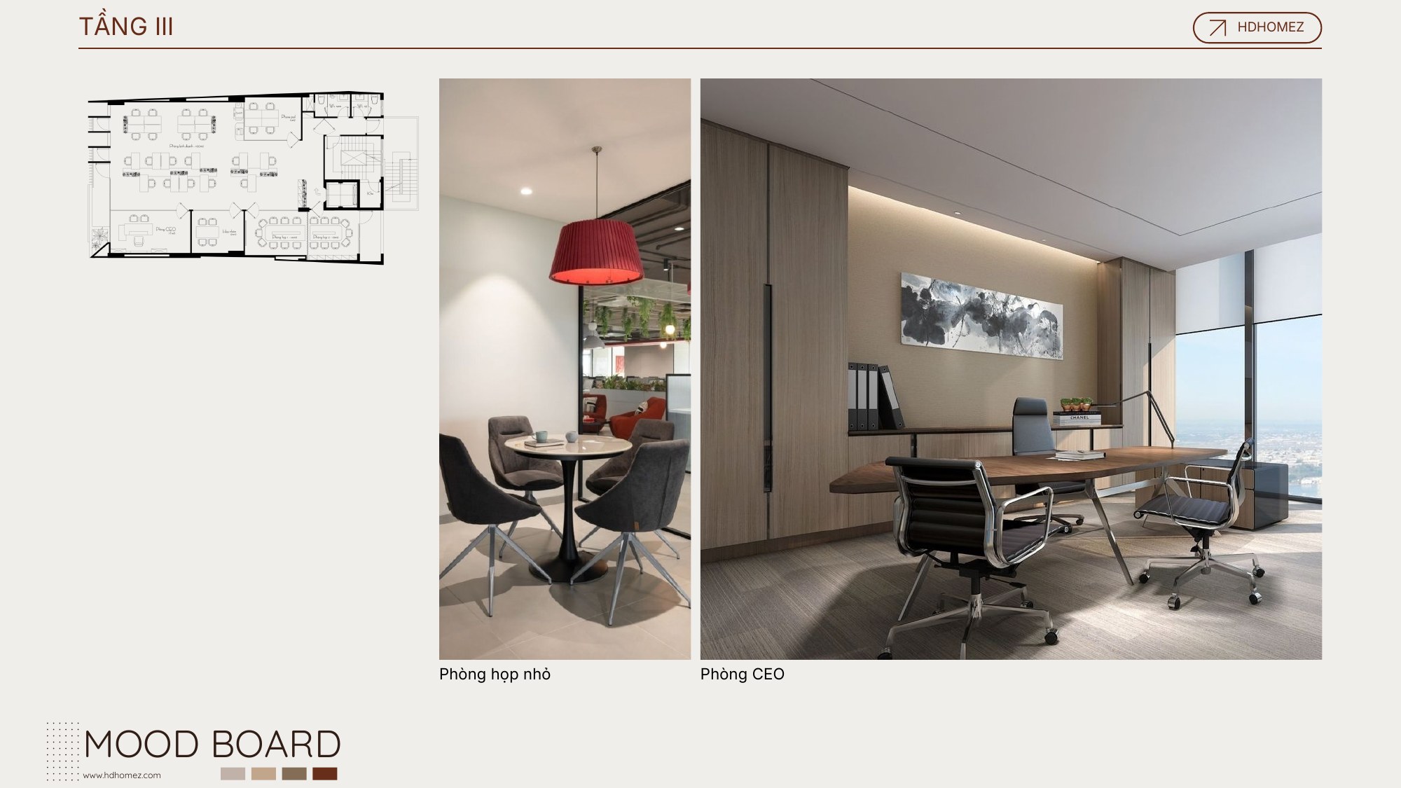 Concept văn phòng & showroom cà phê 4 tầng - Mood board tầng 3 - phòng họp nhỏ, phòng CEO